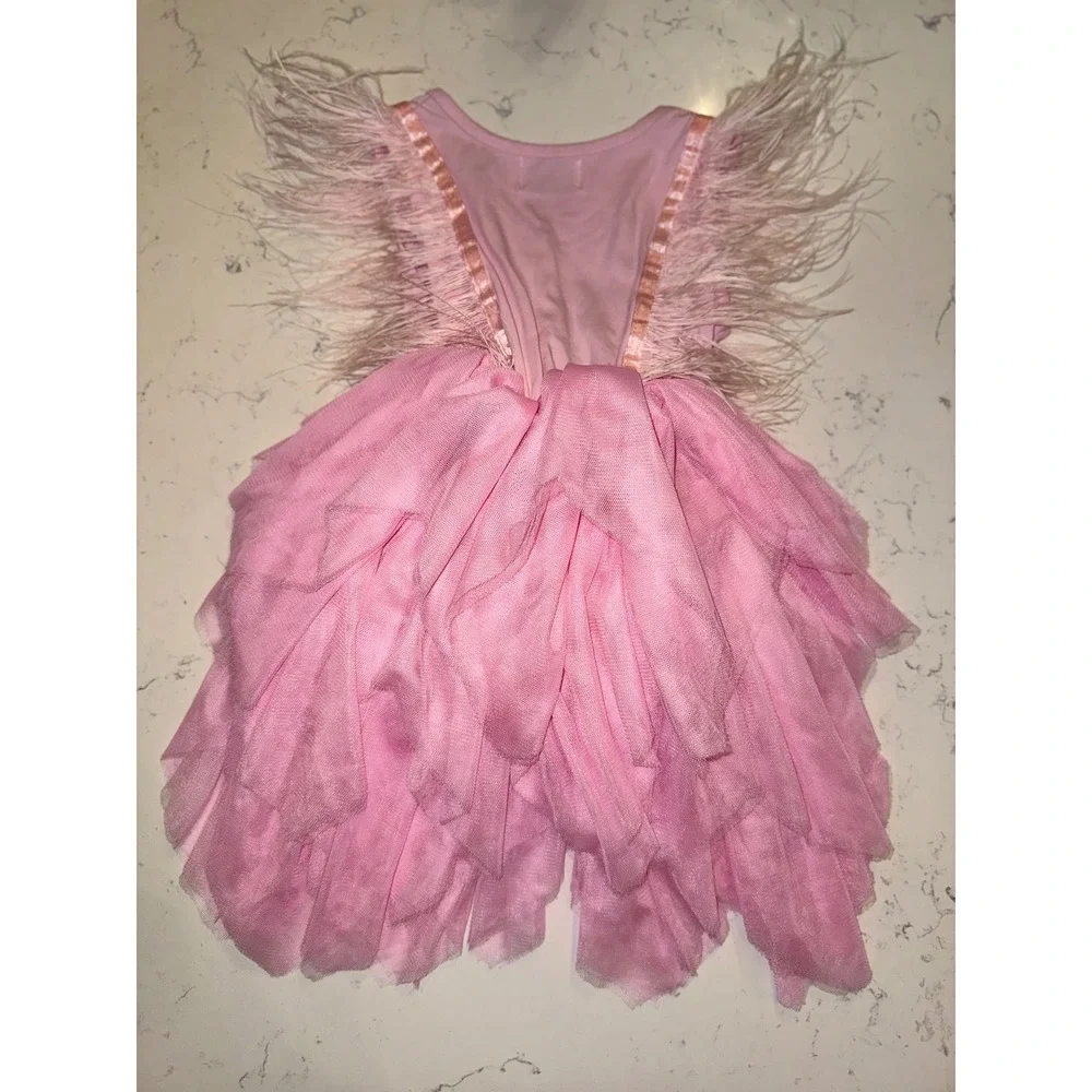 Lola + The Boys Pink Feather Tutu Dress Kids Size 2 Tulle‎ Tiered Party Dress